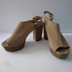 MICHAEL KORS | Leather Peep Toe Chunky Heel